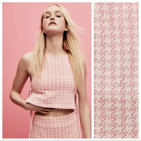 Zara Pink Houndstooth Retro Knit Halter Crop‎ Top with Bralette - Image 2