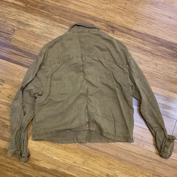 C&C California Linen Lyocell‎ Utility Jacket Women's M Brown Button Down Crop - Image 4