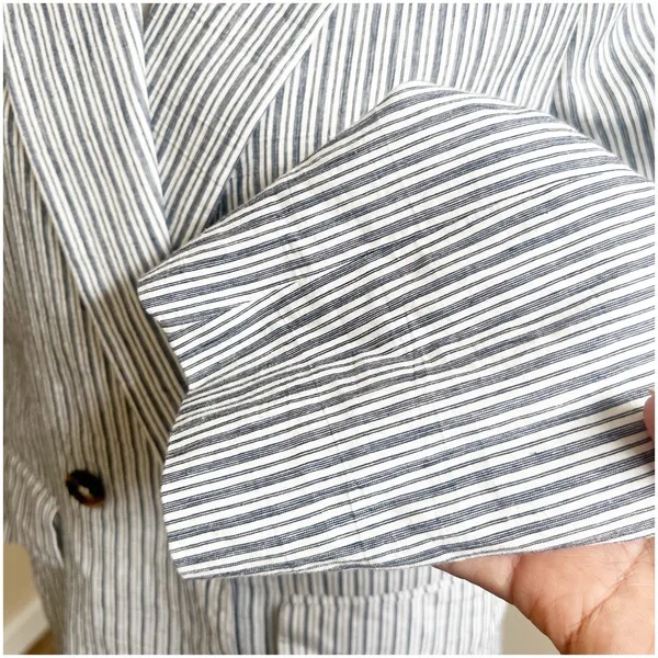 Zara Women’s Striped Linen Blend Boyfriend Blazer Size Medium Two Button Blue - Image 13