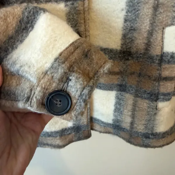 Zara Women Wool Blend Shacket S White Tan Gray Plaid Oversized Shirt Jacket - Image 7