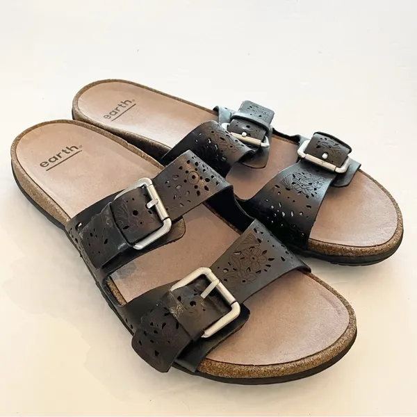 Earth Size 10 Black Sand‎ Antigua Perforated Buckle Slide Sandal Shoes - Image 3