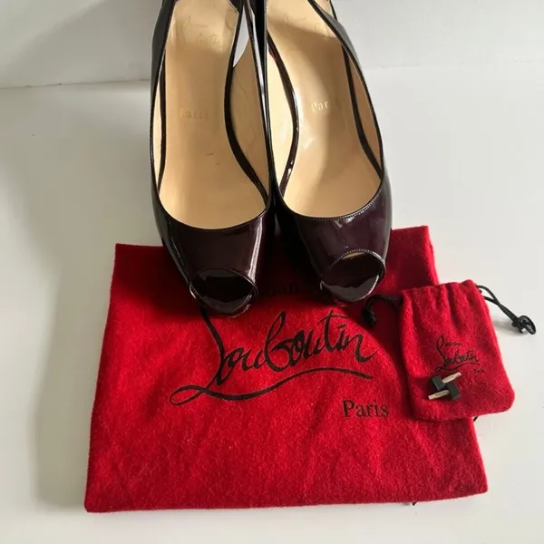 Christian Louboutin Altadama 100 Burgundy Slingback Peep Toe Patent Pump Sz 39.5 - Image 12