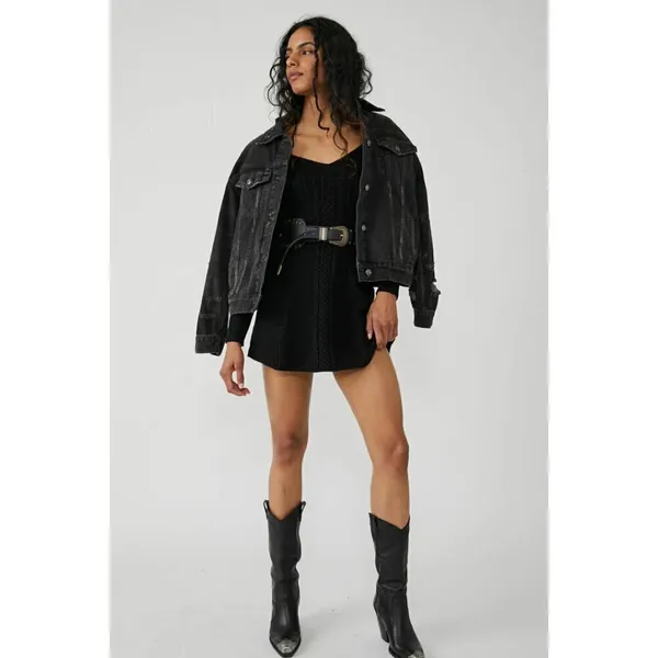 FREE PEOPLE Small World Mini Dress in Black Size Medium - Image 2