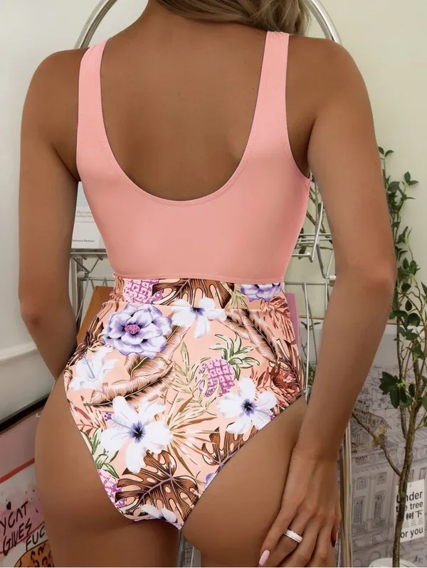 SHEIN Swim Summer Beach Random Floral Print Cut-Out One Piece Swimsuit - Image 4