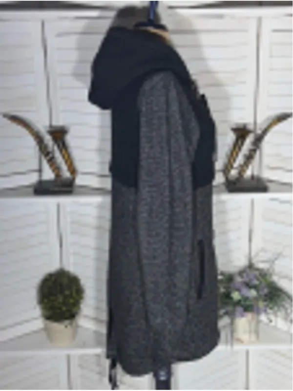 Rip Curl Penny fleece long jacket black gray toggle buttons hooded whimsigoth L - Image 7