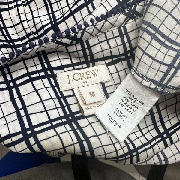 J. Crew Blue and White Boxy Blouse with Mandarin Collar - Image 4