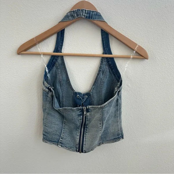 New Pink Denim Halter Top Blue - Image 3