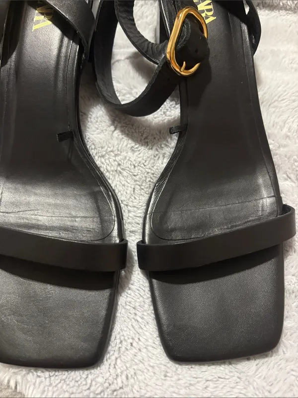 EUC Zara Black Square-Toe Ankle-Strap Heels with Block Heel Size 40 - Image 6