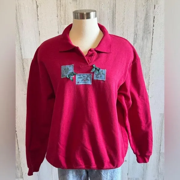 Vintage Pullover Sweatshirt Large Winterberry Holly whimsical unique Christmas‎ - Image 7