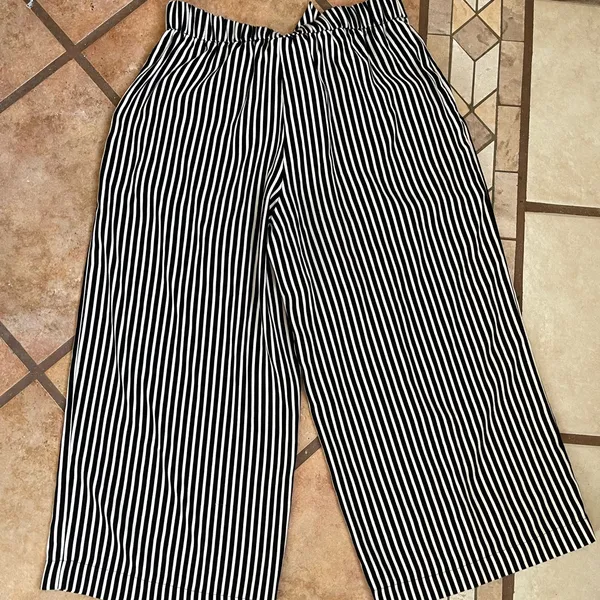 Zara Black and White Striped Wide Leg Pants - Image 2