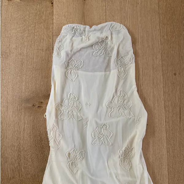 White Fox Mini Dress Beaded Sequins Cowl Neck Between The Lines Size XS Cream - Image 3