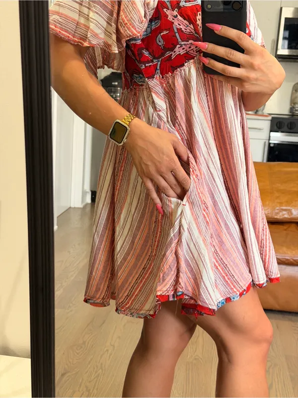 Free People Under The Sun Tunic Dress Floral Striped Red Rome - Image 9