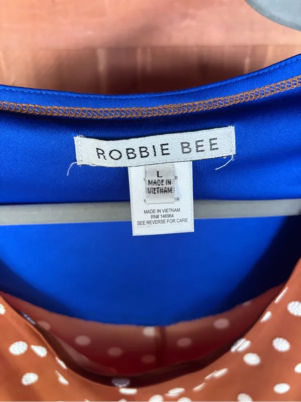 Robbie Bee Rust with White Polka Dots Tie-Waist Short Sleeve Top - Image 3