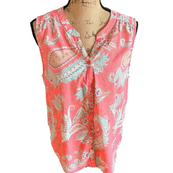 American Eagle Outfitters Coral Teal Paisley Sleeveless Blouse L - Image 2