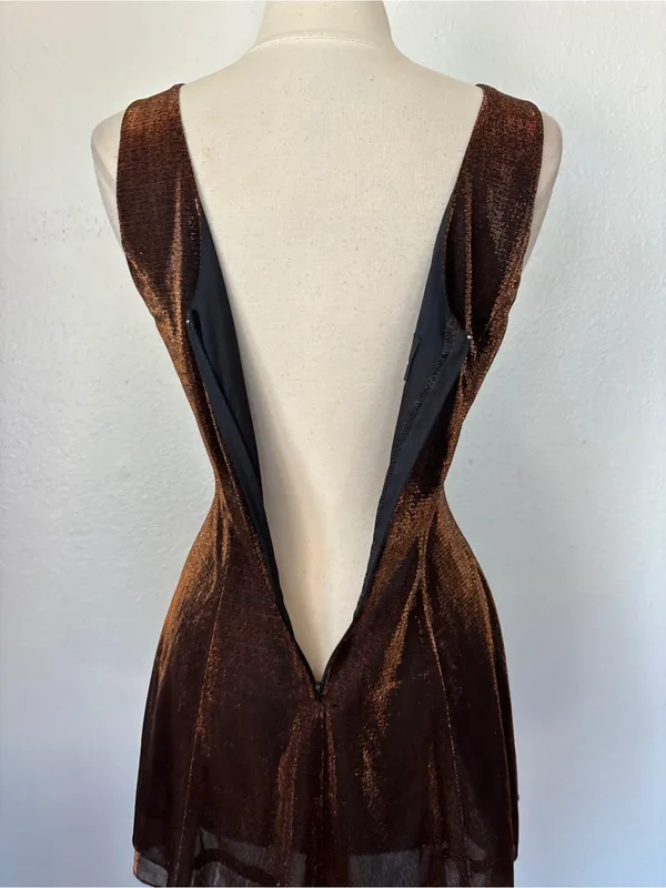 Vintage 90s Brown Sparkle V-Neck Sleeveless Cocktail Dress - Image 5