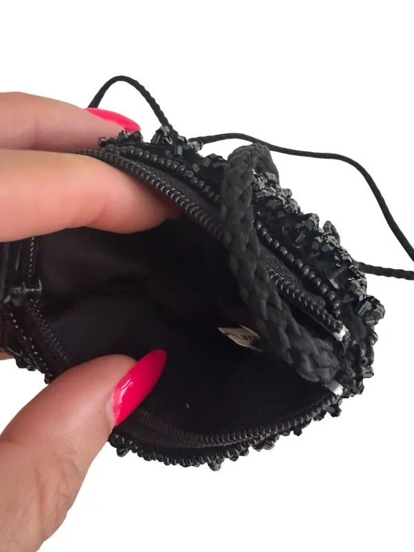 VINTAGE Black Beaded Cocktail Beaded Evening Bag - Image 4