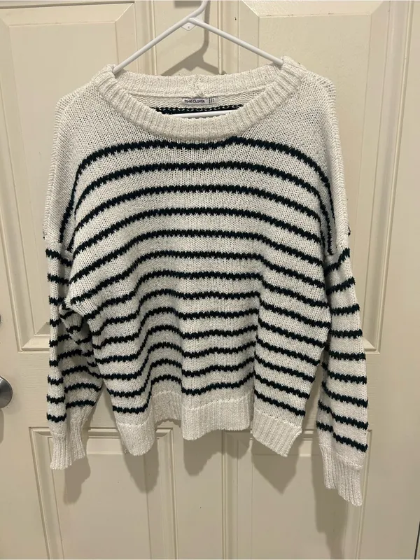Pink Clover Cream & Black Striped Scoopneck Sweater - Image 3
