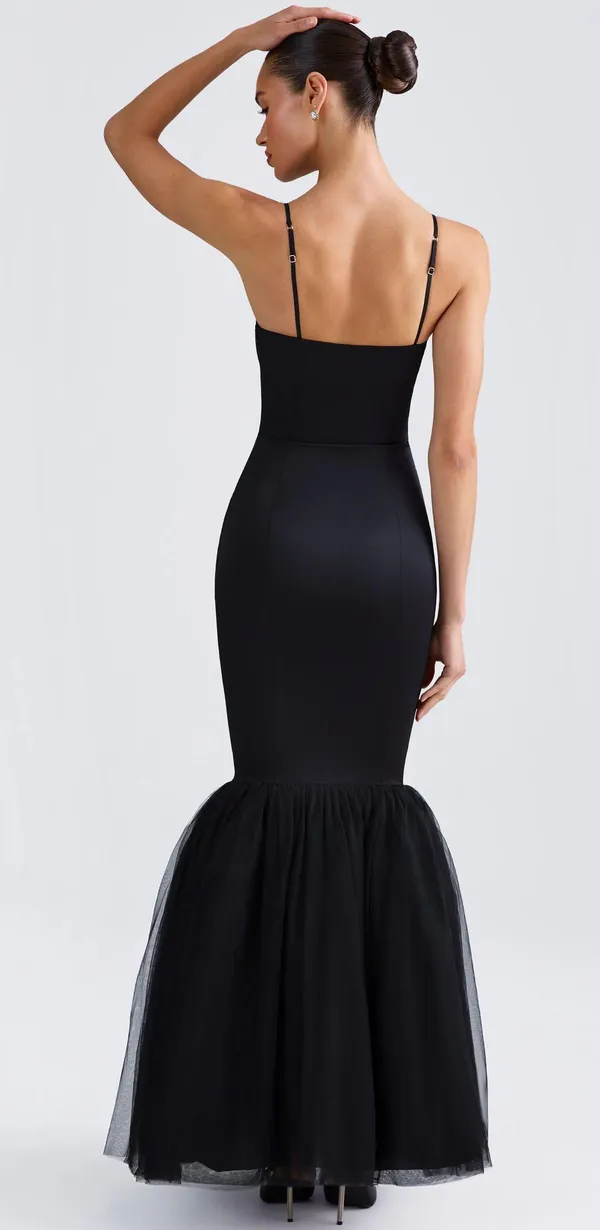 Oh Polly Black Trumpet Tulle Dress - Image 2