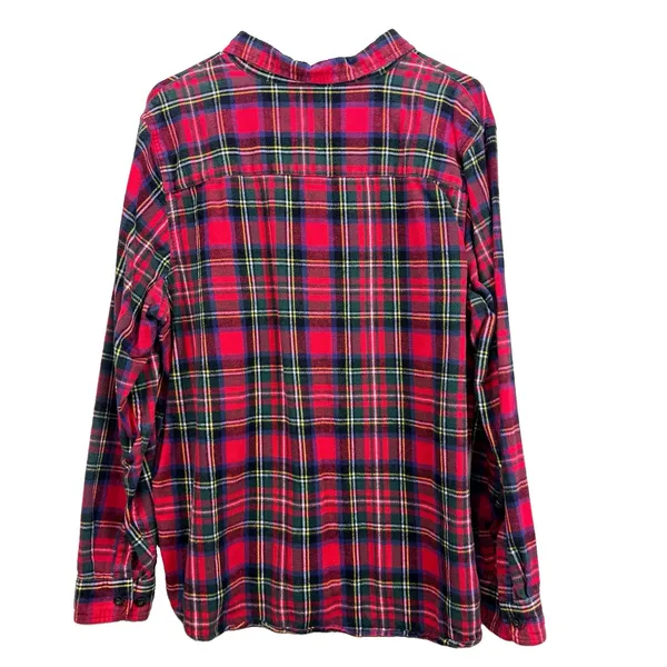 LL Bean Red Scotch Plaid Cotton Flannel Button Shirt Relaxed Fit Size XL - Image 6