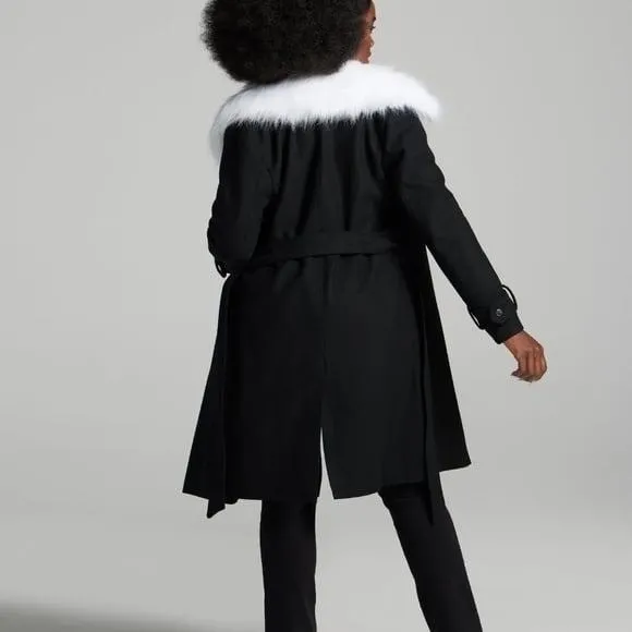 Gabrielle Union NWT Black Wool Blend Belted Coat Removable Faux Fur‎ Collar XS - Image 3