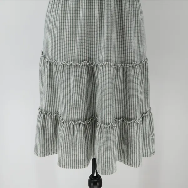 American‎ Eagle Green Gingham Dress Womens Size M Ruffle Smocked Waist Tiered - Image 3