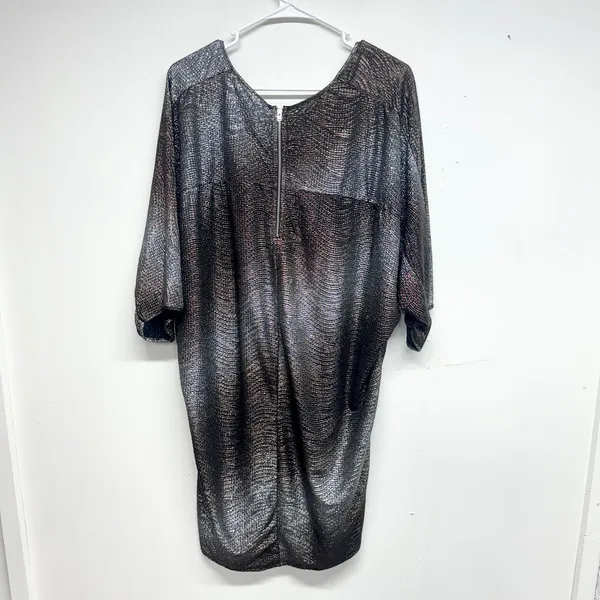 Zara Basic Evening Womens Silver/Brown Metallic Oversized Mini Dress‎ Size M - Image 3