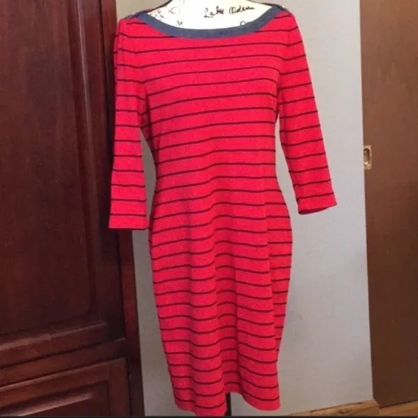 Tommy Hilfiger Boatneck Striped Red Denim Stretch Knit Dress Xs - Image 6