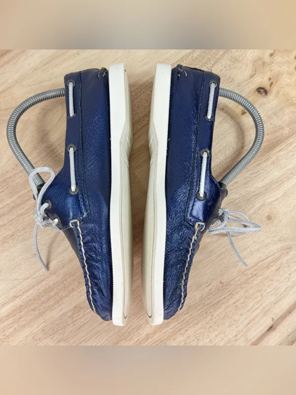 Sperry Top Sider Leather Boat Shoe Metallic Navy Blue Women Size 8 Slip On - Image 5