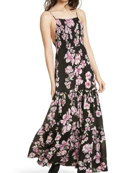 Free People Intimately FP Women’s Garden Party Black Floral Tie Strap Maxi Dress - Image 8
