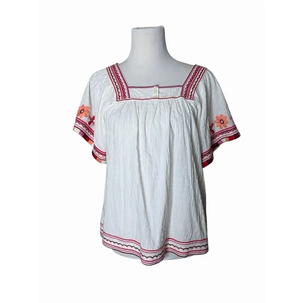 Madewell Embroidered Sandblossom Top in white cotton gauze‎ Women’s XS Oversized - Image 2
