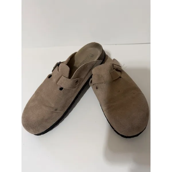 White Mountain Footbeds‎ Womens Size 9 Leather Taupe Suede Buckle Clog Mules - Image 8