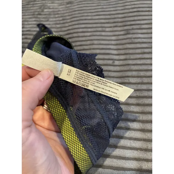 FREE PEOPLE Intimately Sheer Lace/Mesh Navy Blue, Neon Lime Bralette. SIZE Small - Image 7