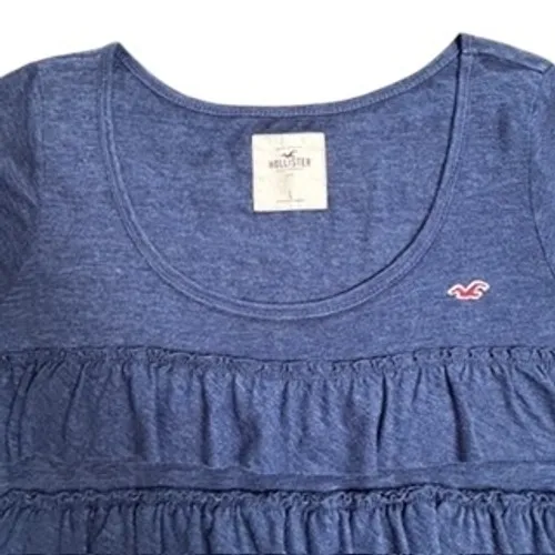 Hollister Y2K women's juniors L blue ruffle tier short sleeve‎ babydoll top VTG - Image 4
