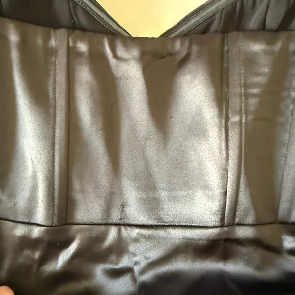 ZARA | Black Satin Corset Top Ruched Midi Skirt with Slit Cocktail Dress | Small - Image 9