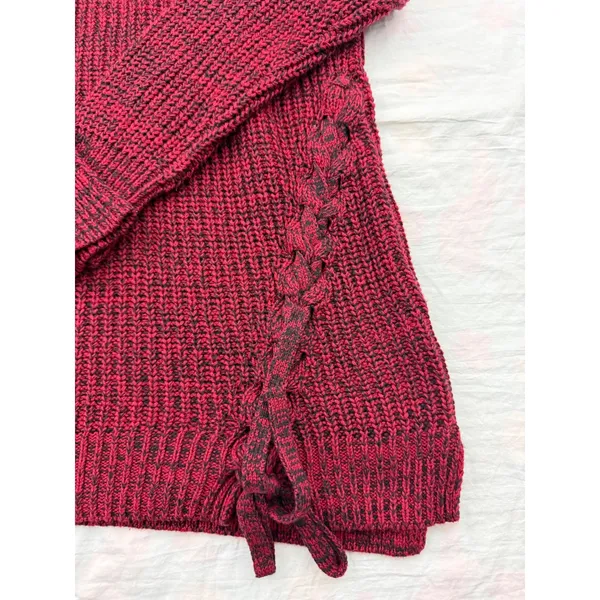 Jessica Simpson Womens Large Burgundy Marled Cowl Neck Side Lace Up Knit Sweater - Image 5