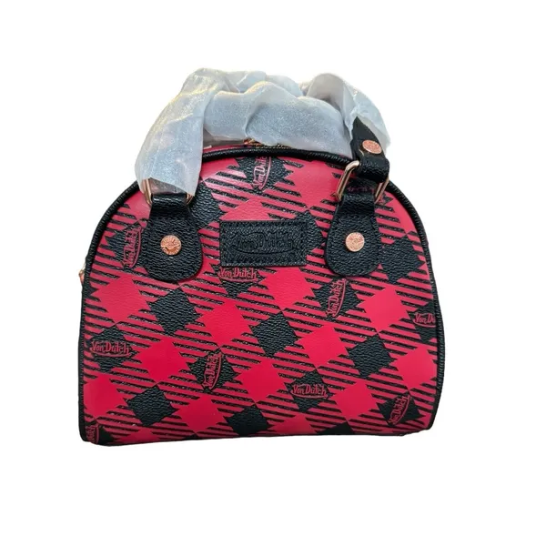 NWT! Von Dutch Red & Black Plaid Small Bowling Bag - Image 8