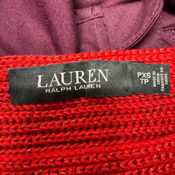 1960 | Lauren Ralph Lauren Metallic‎ Ribbed Knit Boat Neck Sweater Red Petite XS - Image 5