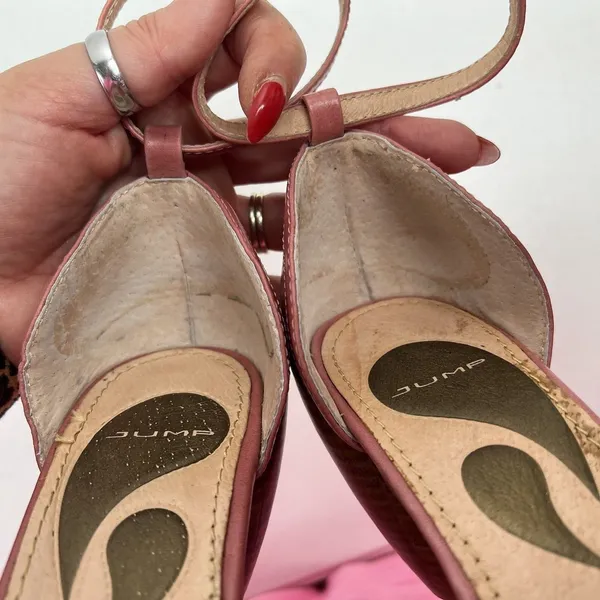 JUMP 7.5 Bayke Pink Leather Ankle Strap Cone Heel dOrsay Pumps Retro Style - Image 9