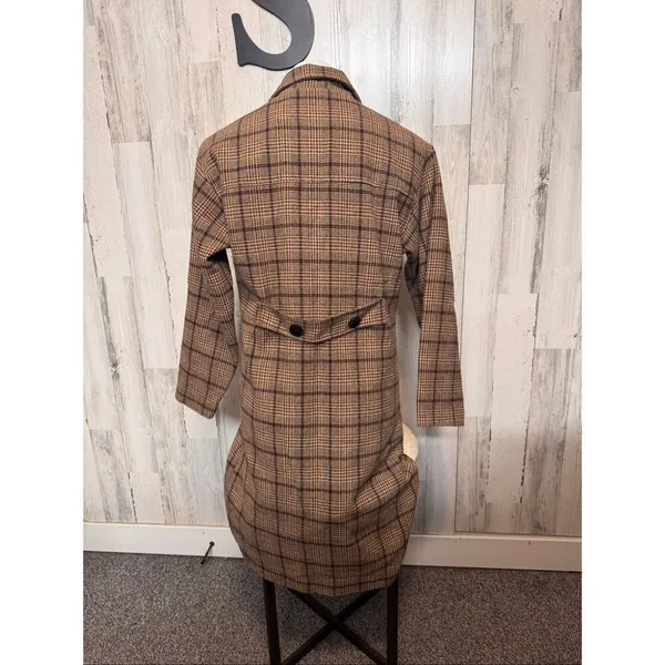 Tanning Plaid Blazer Coat Size Small Double Breasted Wool Blend Longline Jacket - Image 5