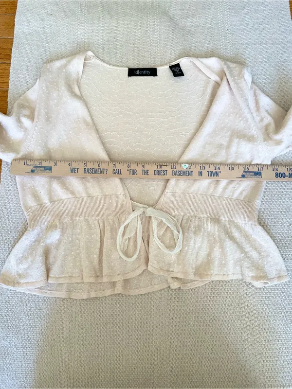 Vintage Y2K Silk Cotton Cropped Bolero Cardigan Sweater Sequins Ruffle M Fairy - Image 4