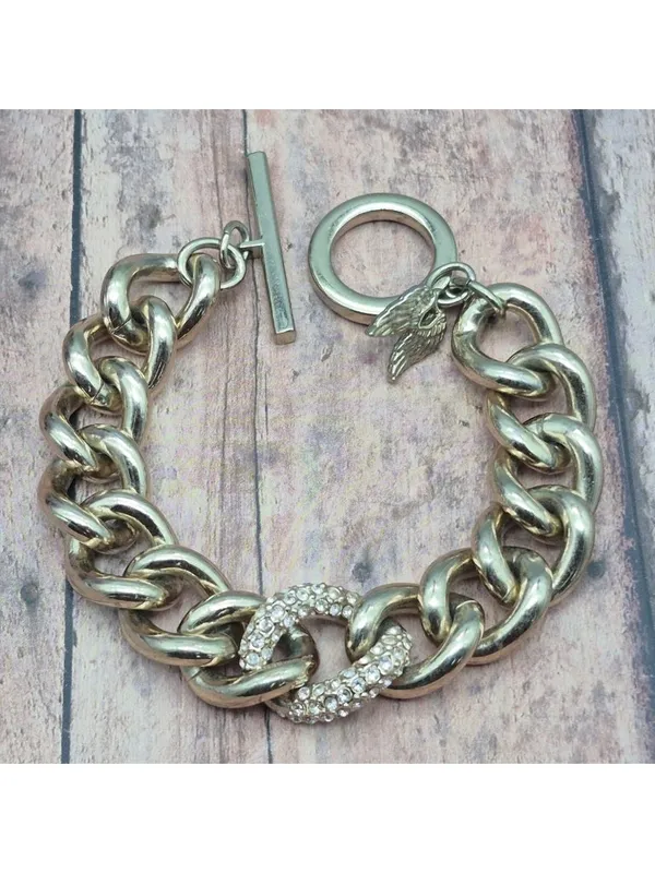 Victoria’s Secret Pave Set Crystal Chunky Gold Curb Chain Toggle Bracelet - Image 6