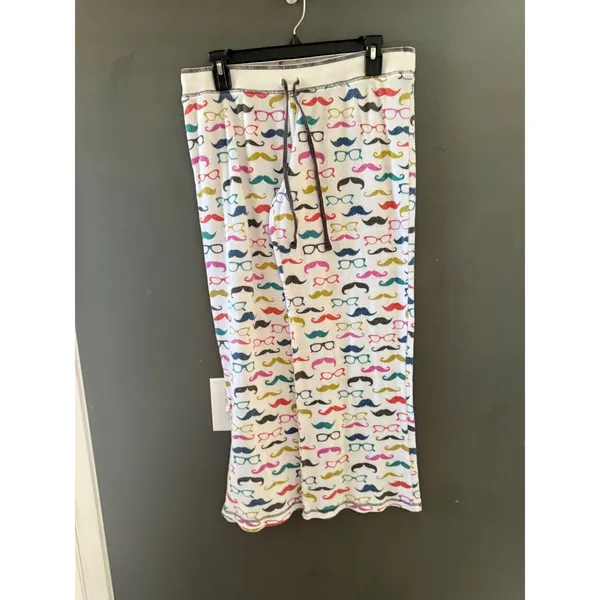 PJ Salvage‎ Womens Mustache Glasses Thermal Waffle Knit Pajama Set White Medium - Image 4