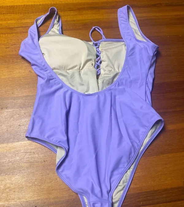Purple One Piece Swimsuit with Lace-Up Detail - Image 2