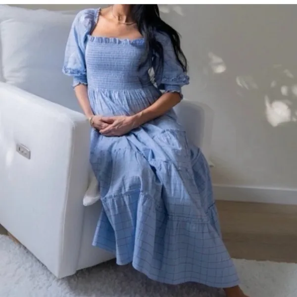 Hill House Nesli Dress in Diana blue check XS - Image 14