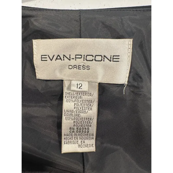 Evan Picone Black Midi Dress 12 Sheer Sleeve Asymmetrical Hem Y2K Cocktail LBD - Image 2