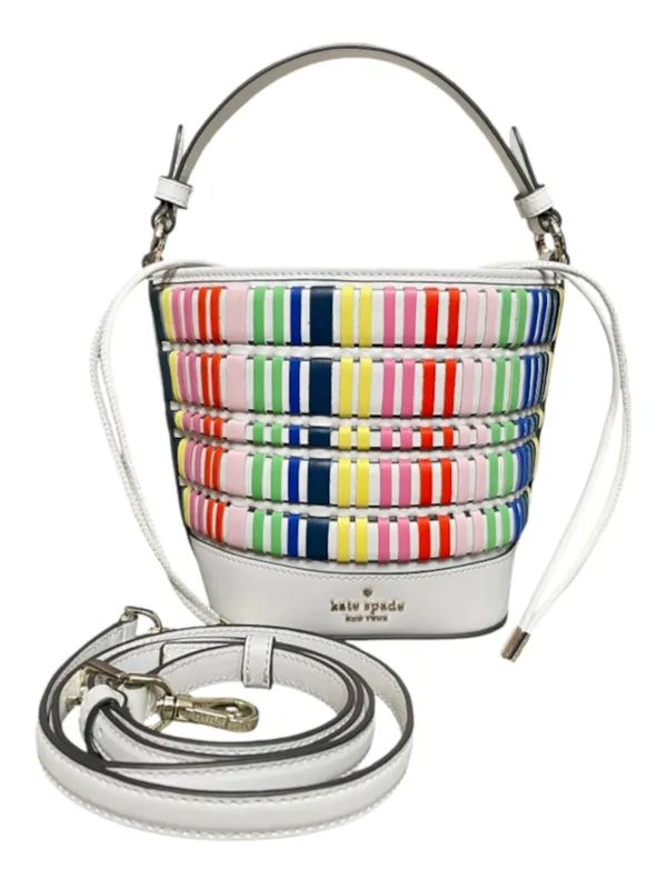 Kate Spade Multicolor Woven Leather Stripe Bucket Bag Crossbody Drawstring Close - Image 9