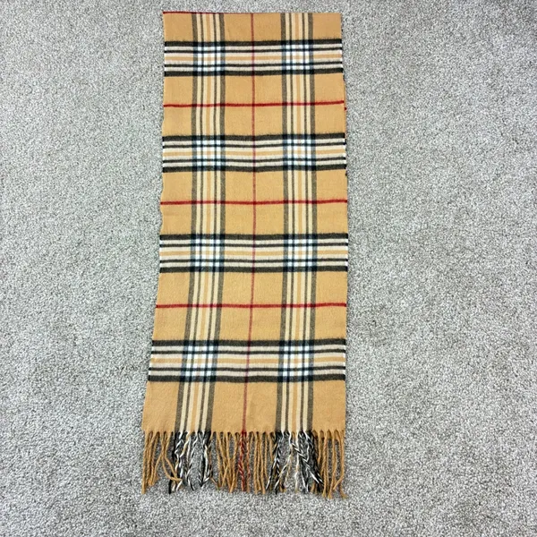V Fraas Casanova Scarf Tan Plaid Fringe Made Germany Preppy Old Money Classic OS - Image 2