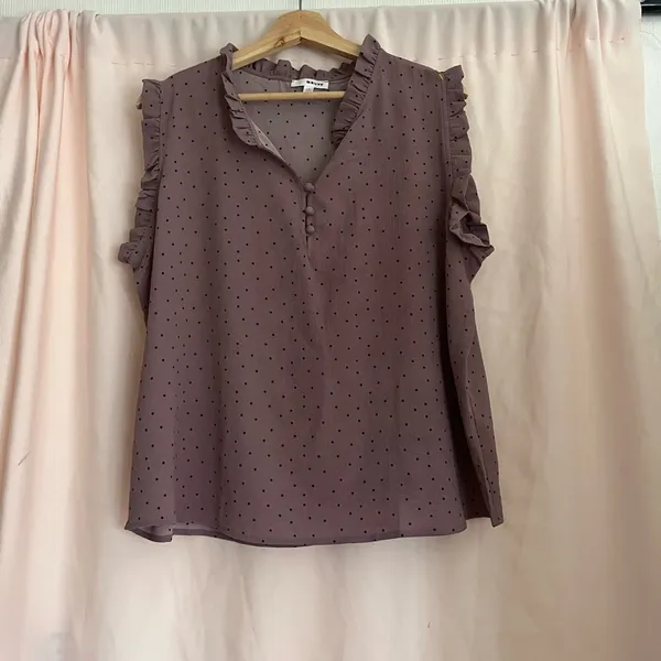 Mauve Purple Sleeveless Polo Blouse with Ruffles - Image 2