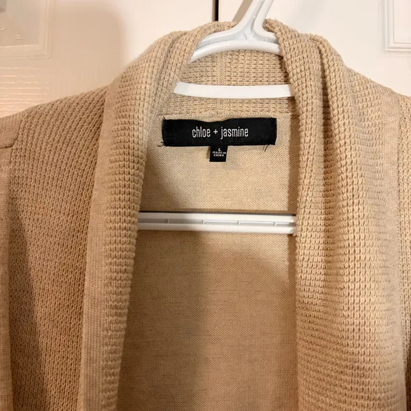 Old Navy Chloe and jasmine Open Front Beige Cardigan Sweater size large - Image 2