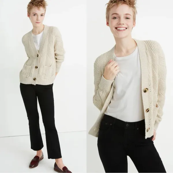 MADEWELL Hill View Cotton Button Down Cable Knit Cardigan Sweater - Image 2